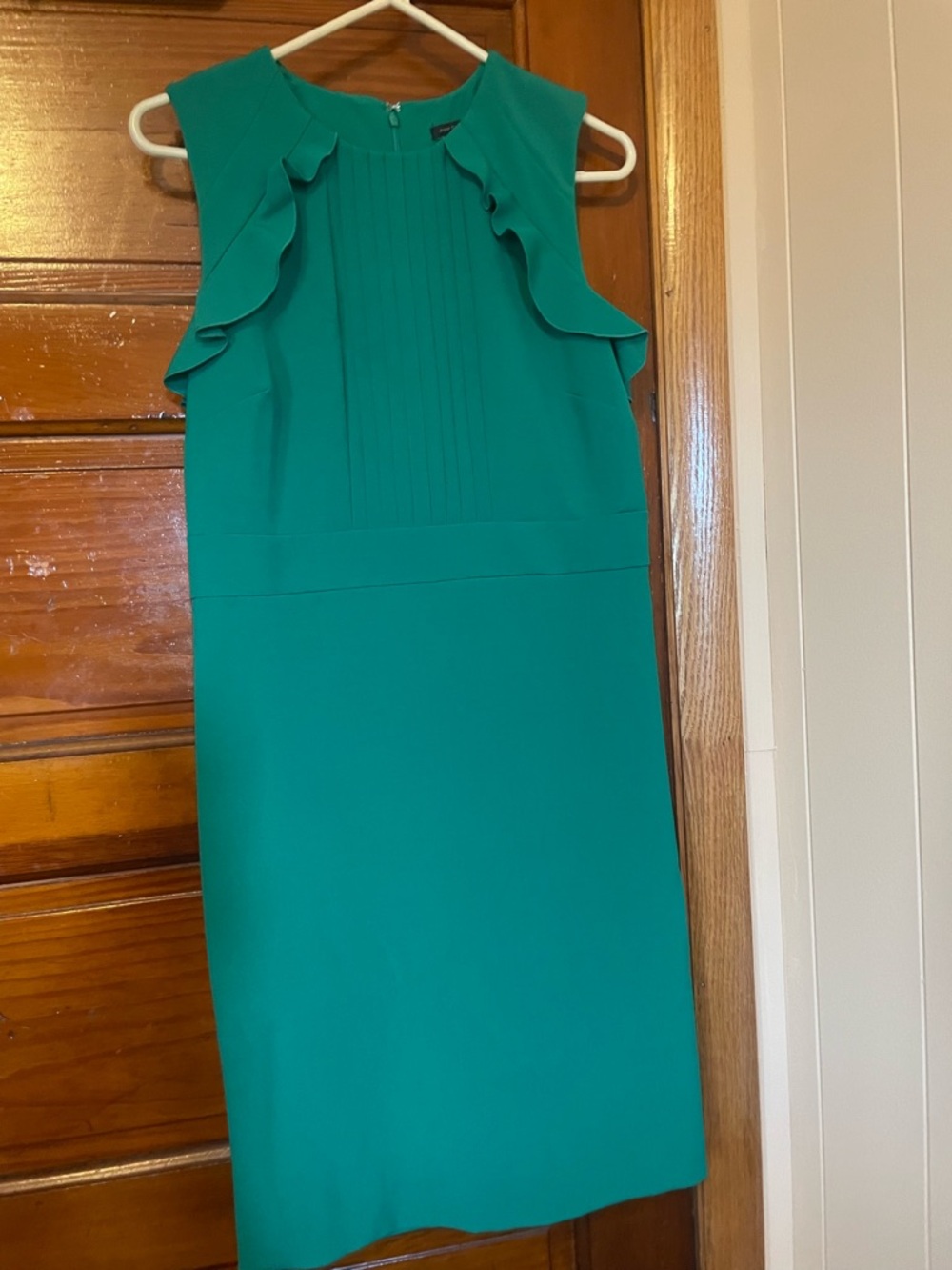 Ann Taylor Teal Ruffle Sheath Midi Dress